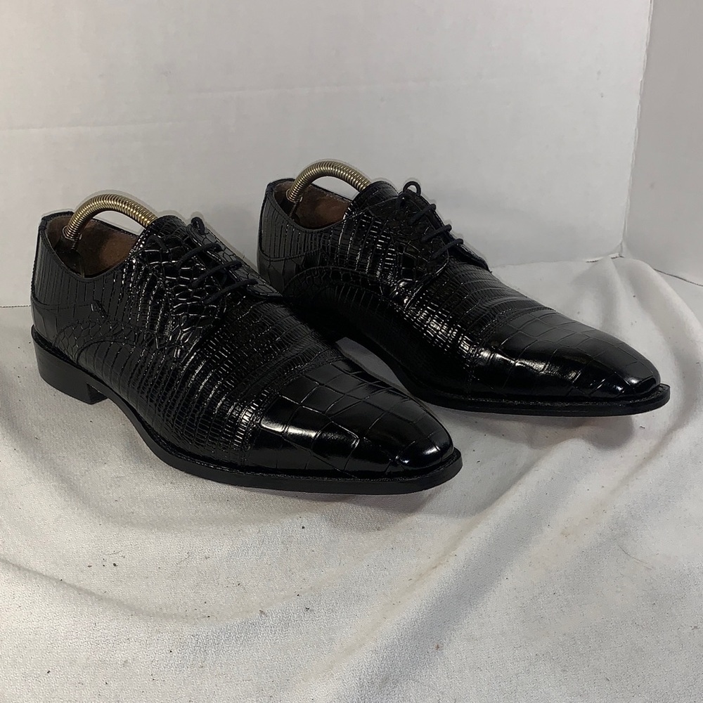 Stacy Adams Men's Black Tedesco Crocodile & Lizard Print Cap Toe Dress Shoes